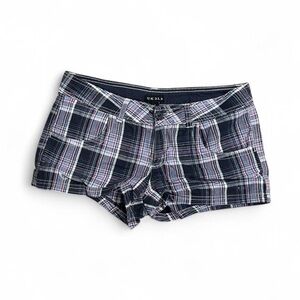 UK2LA Navy Plaid Cotton-Blend Y2K Women's Jean Shorts